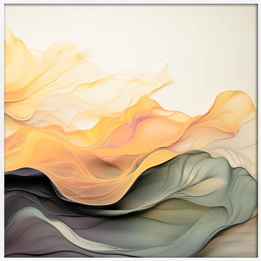 Quadro Decorativo Elegância Abstrata: Movimento de Ondas e Cores com Moldura e Vidro