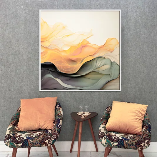 Quadro Decorativo Elegância Abstrata: Movimento de Ondas e Cores com Moldura e Vidro