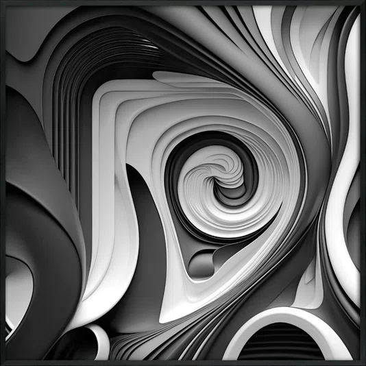Quadro Decorativo em Espiral com Tons de Cinza Arte Moderna com Moldura e Vidro