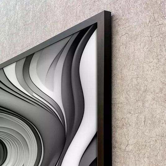 Quadro Decorativo em Espiral com Tons de Cinza Arte Moderna com Moldura e Vidro