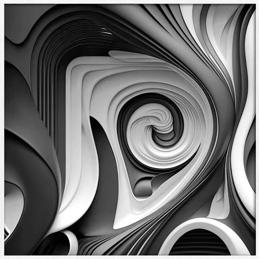 Quadro Decorativo em Espiral com Tons de Cinza Arte Moderna com Moldura e Vidro