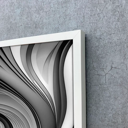 Quadro Decorativo em Espiral com Tons de Cinza Arte Moderna com Moldura e Vidro