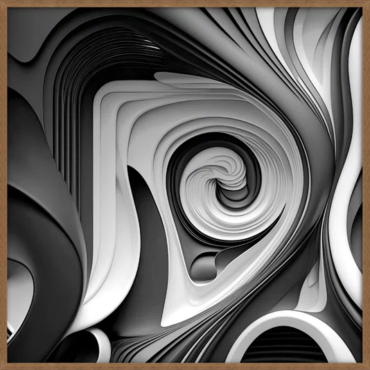 Quadro Decorativo em Espiral com Tons de Cinza Arte Moderna com Moldura e Vidro