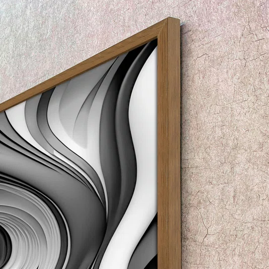 Quadro Decorativo em Espiral com Tons de Cinza Arte Moderna com Moldura e Vidro
