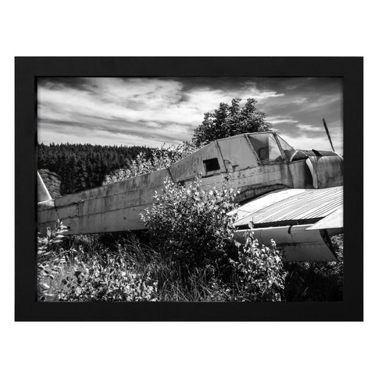 Quadro Decorativo em Preto e Branco Avião Abandonado 40x30cm