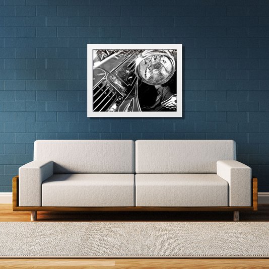Quadro Decorativo em Preto e Branco Carro Dodge Antigo 40x30cm