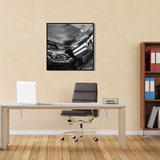 Quadro Decorativo em Preto e Branco Carro Esportivo Frente Mercedes Benz 80x80cm