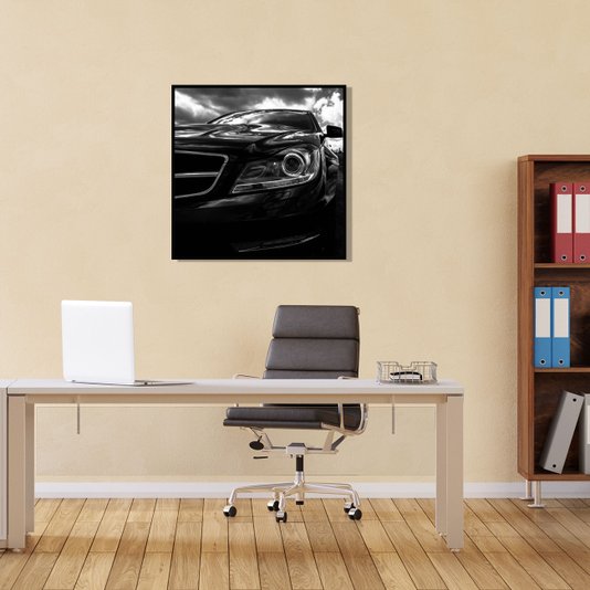 Quadro Decorativo em Preto e Branco Carro Esportivo Mercedes Benz 80x80cm