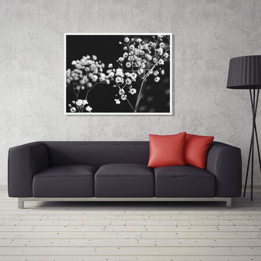 Quadro Decorativo em Preto e Branco Floral Arte Flowers II - 80x60cm