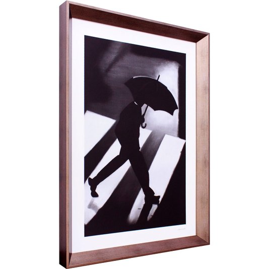 Quadro Decorativo em Preto e Branco Homem com Guarda-Chuva 55x75cm