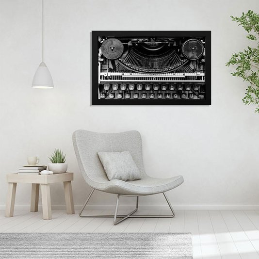 Quadro Decorativo em Preto e Branco Maquina de Escrever 50x30cm