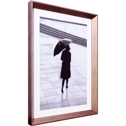 Quadro Decorativo em Preto e Branco Mulher com Guarda-Chuva 55x75cm