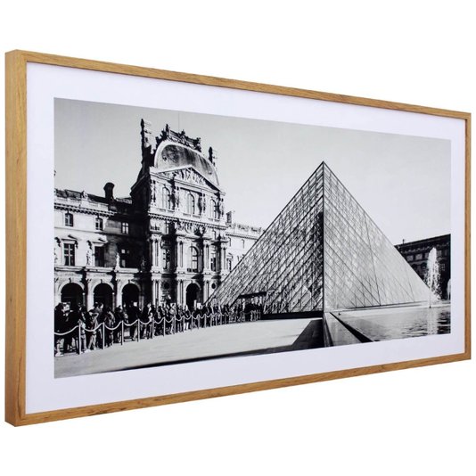 Quadro Decorativo em Preto e Branco Museu do Louvre em Paris na França 100x50cm