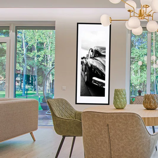 Quadro Decorativo em Preto e Branco Traseira Carro de Luxo Antigo 50x120cm