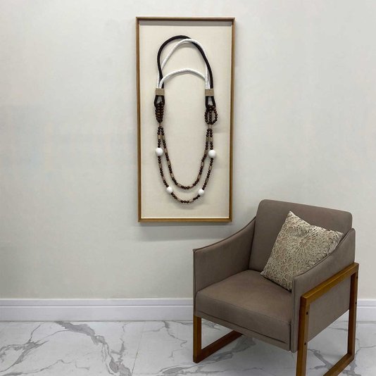 Quadro Decorativo Escultura Tridimensional em Corda, Sementes e Madeira 60x130 cm