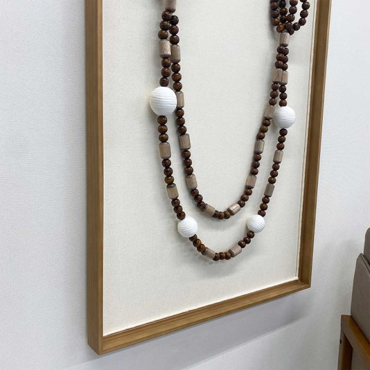 Quadro Decorativo Escultura Tridimensional em Corda, Sementes e Madeira 60x130 cm