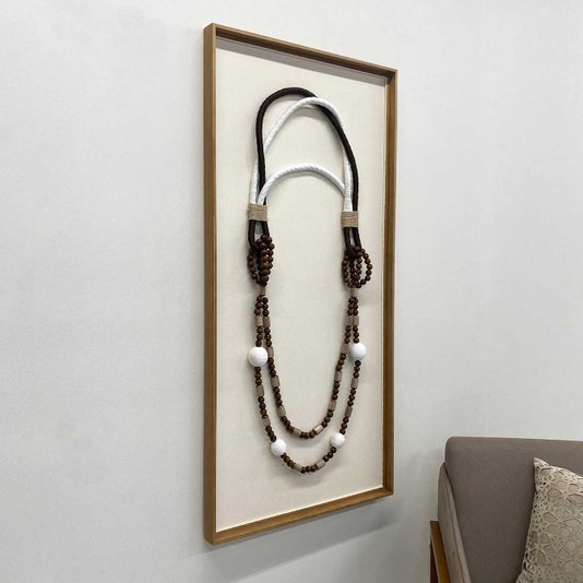 Quadro Decorativo Escultura Tridimensional em Corda, Sementes e Madeira 60x130 cm