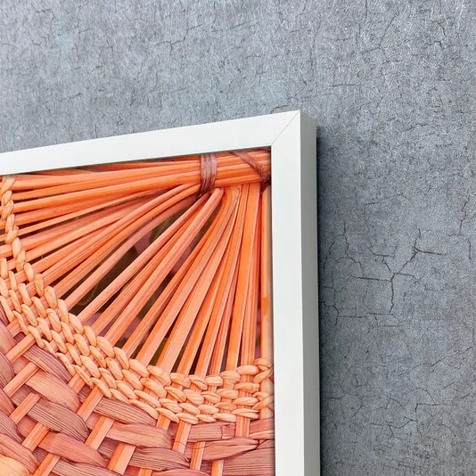 Quadro Decorativo Estilo Arte Artesanal em Fibras Naturais com Moldura e Vidro