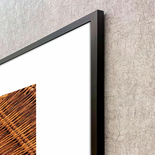 Quadro Decorativo Estilo Vime Rústico Tons Amadeirados com Moldura e Vidro