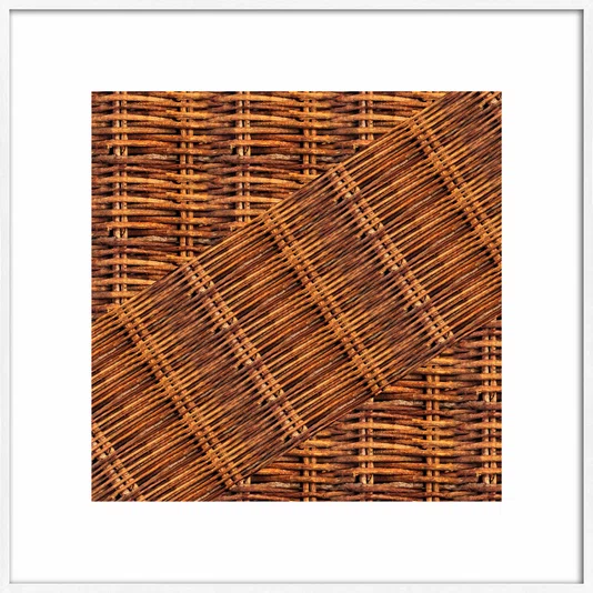 Quadro Decorativo Estilo Vime Rústico Tons Amadeirados com Moldura e Vidro