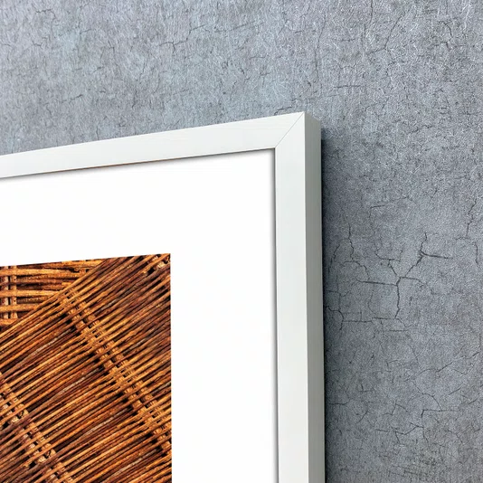 Quadro Decorativo Estilo Vime Rústico Tons Amadeirados com Moldura e Vidro