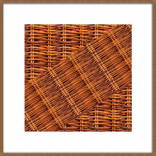 Quadro Decorativo Estilo Vime Rústico Tons Amadeirados com Moldura e Vidro