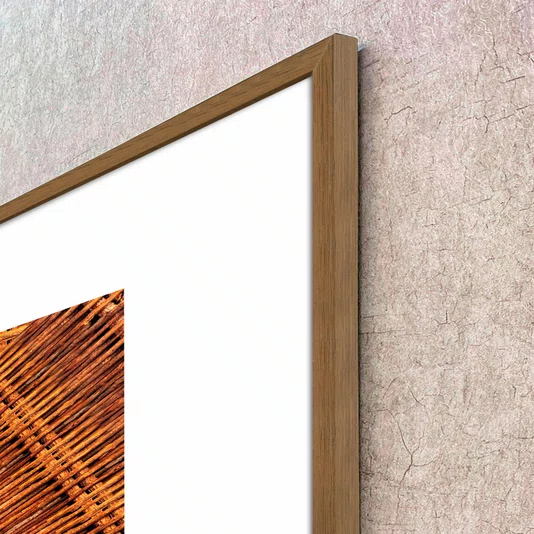 Quadro Decorativo Estilo Vime Rústico Tons Amadeirados com Moldura e Vidro