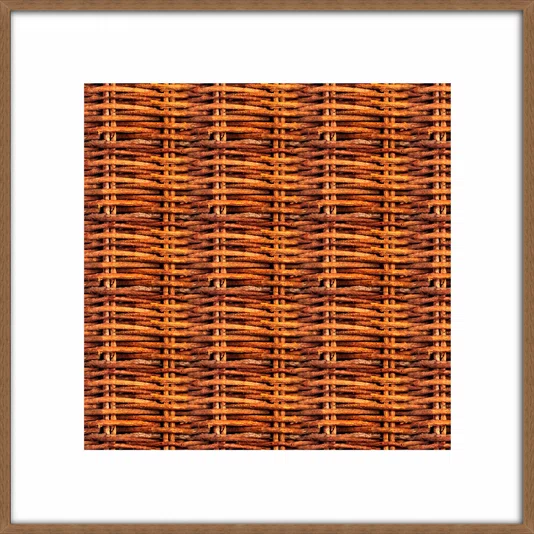 Quadro Decorativo Estilo Vime Entrelaçado Rústico Tons Amadeirados com Moldura e Vidro