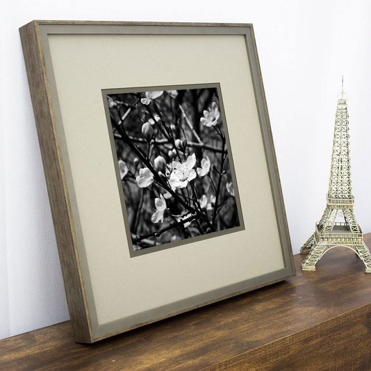 Quadro Decorativo Flor Amendoeira em Preto e Branco 50x50cm