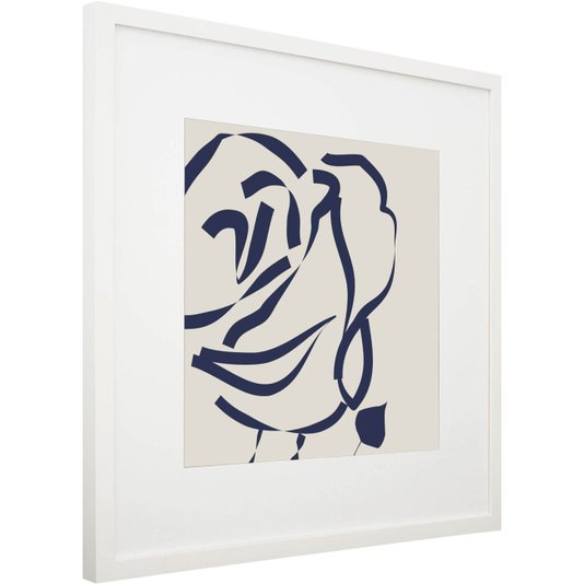 Quadro Decorativo Flor Azul com Moldura Branca 60x60cm