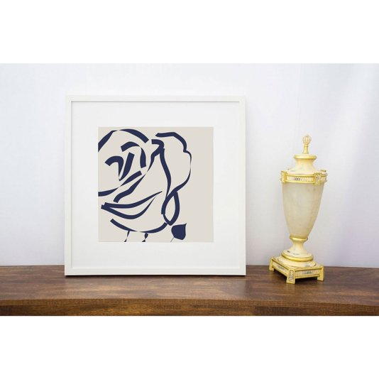 Quadro Decorativo Flor Azul com Moldura Branca 60x60cm