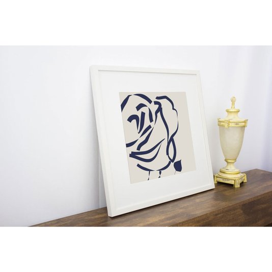 Quadro Decorativo Flor Azul com Moldura Branca 60x60cm
