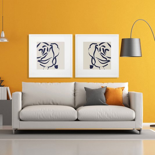Quadro Decorativo Flor Azul com Moldura Branca 60x60cm