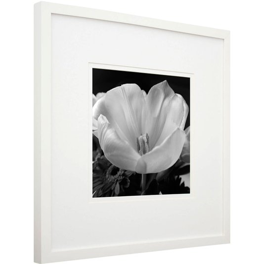 Quadro Decorativo Flor em Preto e Branco com Moldura Branca 50x50cm