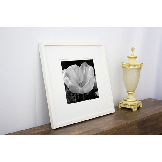 Quadro Decorativo Flor em Preto e Branco com Moldura Branca 50x50cm