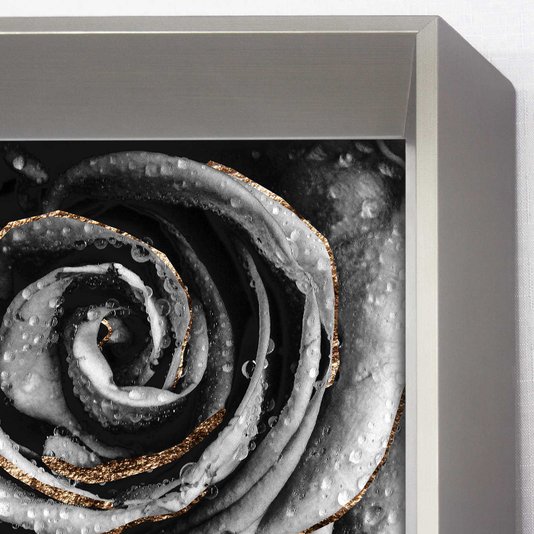 Quadro Decorativo Flor em Preto e Branco com Moldura Prata 95x95 cm