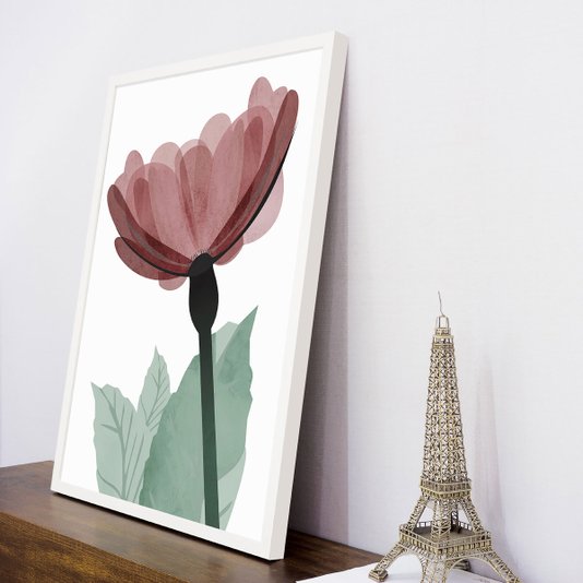 Quadro Decorativo Flor Vermelha com Moldura Branca 60x80cm