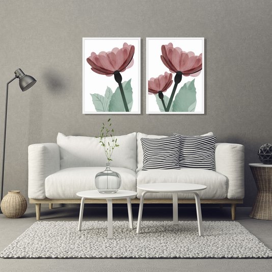 Quadro Decorativo Flor Vermelha com Moldura Branca 60x80cm
