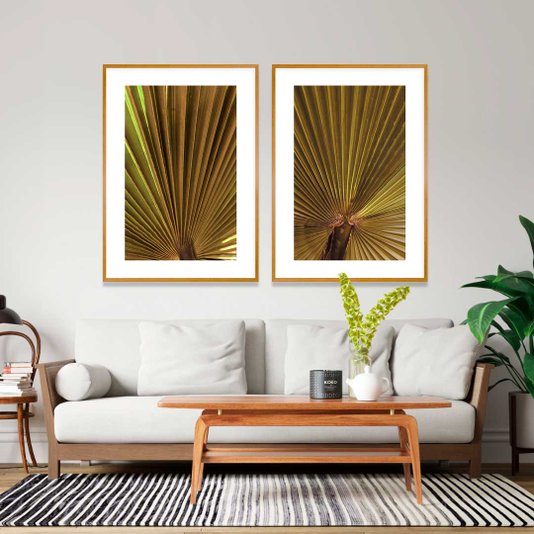 Quadro Decorativo Floral com Moldura Marrom Folha de Palmeira
