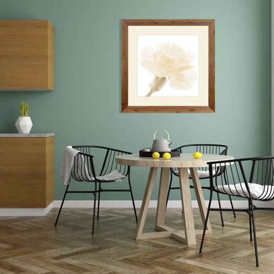 Quadro Decorativo Floral Flor Branca com Moldura Rústica 100x100cm
