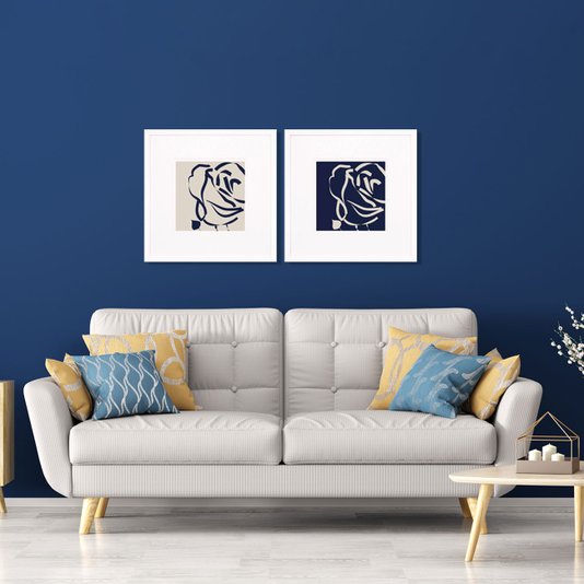 Quadro Decorativo Floral Silhueta Rosa com Moldura Branca 60x60cm