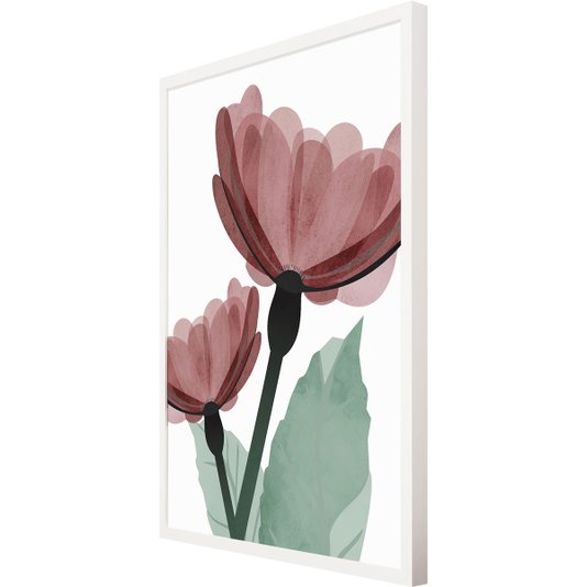 Quadro Decorativo Flores Vermelhas com Moldura Branca 60x80cm