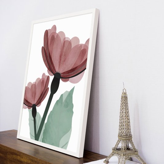 Quadro Decorativo Flores Vermelhas com Moldura Branca 60x80cm