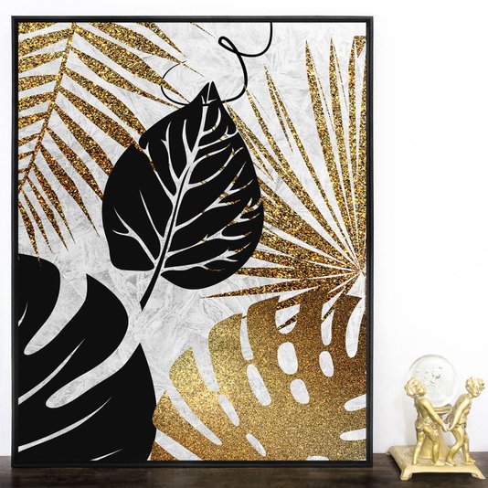 Quadro Decorativo Folhagens Tela Canvas com Moldura 70x90 cm