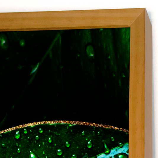 Quadro Decorativo Folhas Verdes na Chuva Detalhes em Dourado 70x100 cm