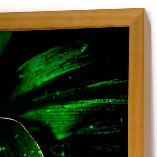 Quadro Decorativo Folhas Verdes na Chuva Detalhes em Dourado II - 70x100 cm