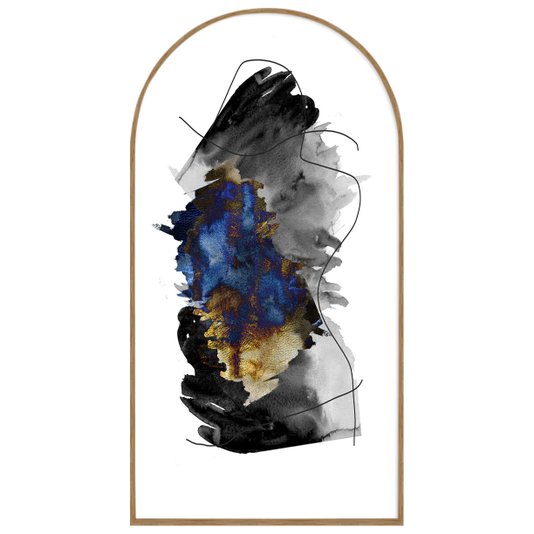 Quadro Decorativo Formato Janela Abstrato com Moldura em Madeira Freijó