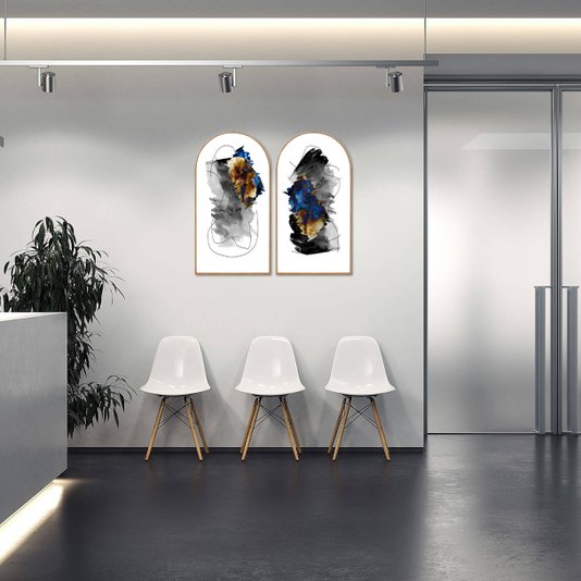 Quadro Decorativo Formato Janela Abstrato com Moldura em Madeira Freijó