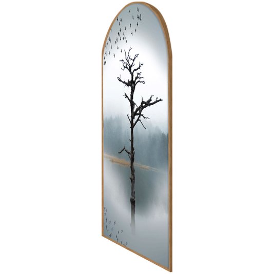 Quadro Decorativo Formato Janela com Moldura em Madeira Freijó de Galhos Secos  Preto e Branco
