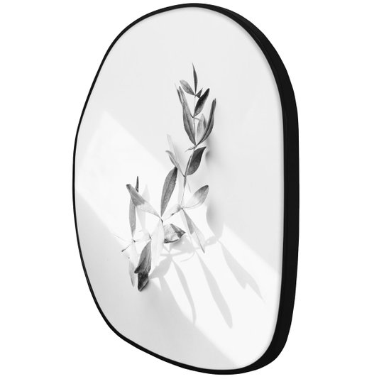 Quadro Decorativo Formato Orgânico com Flores Preto e Branco com Moldura MDF Preto